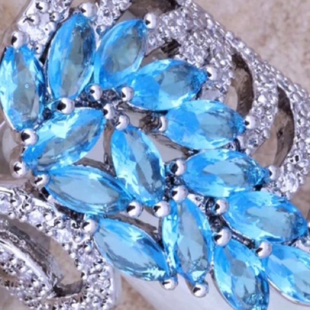 🆕925 PP Light Blue Topaz AAA Cz Ring 7